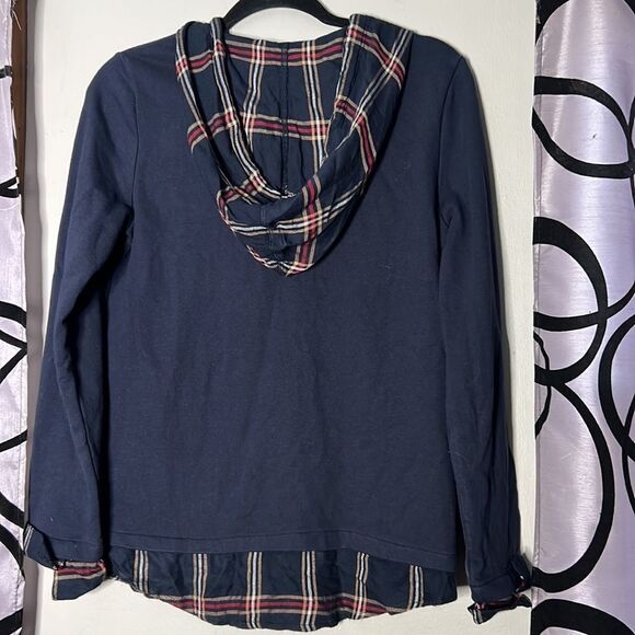 Tommy Hilfiger Womens Layered Plaid Comfy Hoodie Navy Blue Size Small - Picture 11 of 11